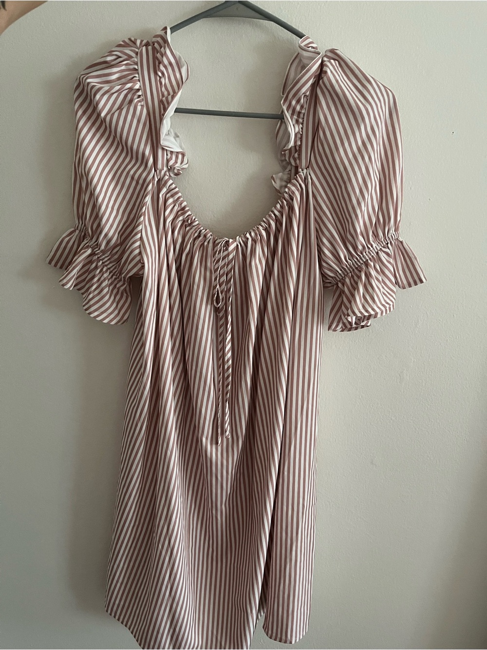 Striped Puff-Sleeve Mini Dress in Blush Stripe